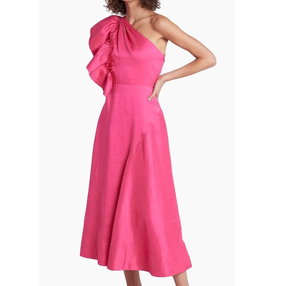 Aje Sculptura Bonjour Asymmetric Midi Dress in Fuchsia Pink, US Size 2 (NWT)